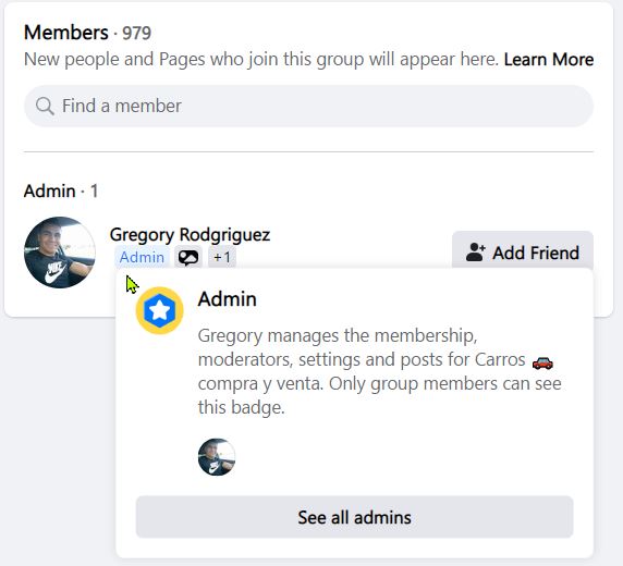 Gregory Rodriguez es administrador de Carros Compra y Venta en Facebook.